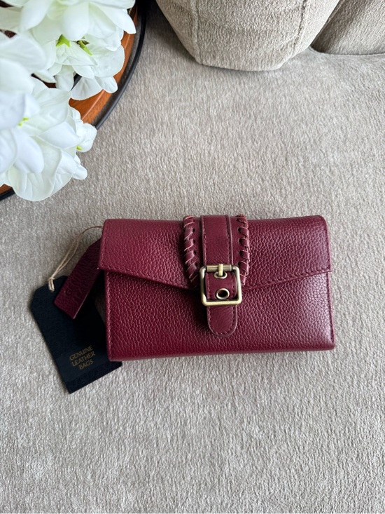 Handbags - Women's Genuine Leather Flap Wallet in Burgundy NWT